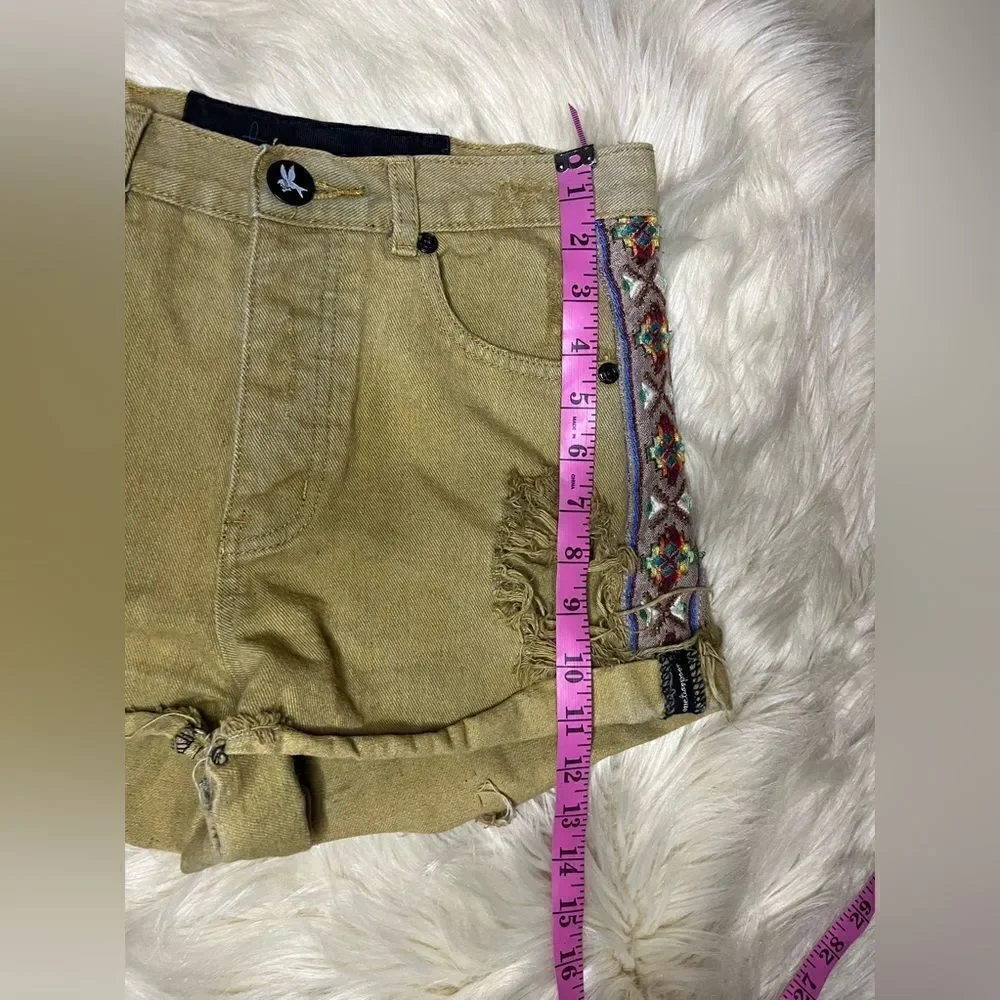 One Teaspoon olive green distressed Aztec striped side denim shorts sz 8/26
